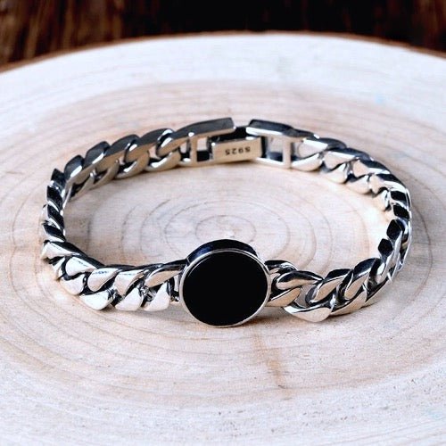 Kubanisches Kettenarmband aus Sterlingsilber – Schwarzer Onyx