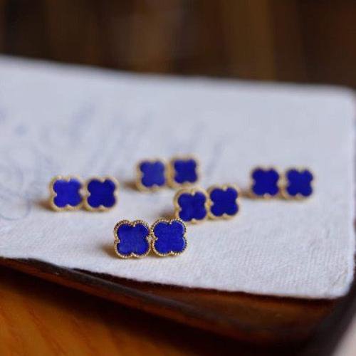 Minimalistische Lapis Lazuli Lucky Clover Ohrstollen