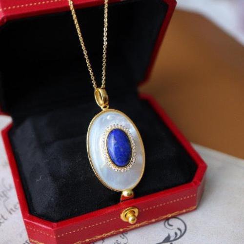 Lapislazuli MOP Große ovale Anhänger-Halskette