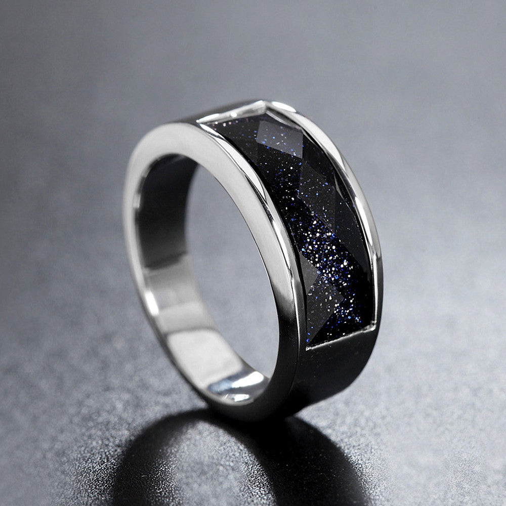 Modischer Ring im schlichten europäischen und amerikanischen Stil – Unisex-Titanstahlring mit Edelstein