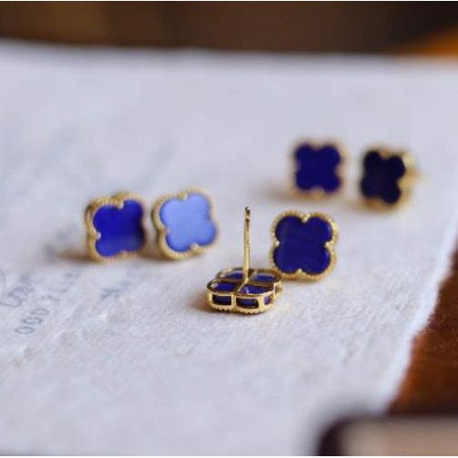 Minimalistische Lapis Lazuli Lucky Clover Ohrstollen