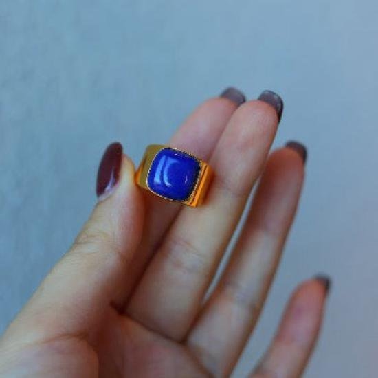 BOLD Look Square Lapis Lazuli Ring - einstellbar
