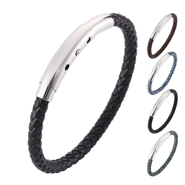 Echtes geflochtenes Lederarmband mit silberner Schnalle