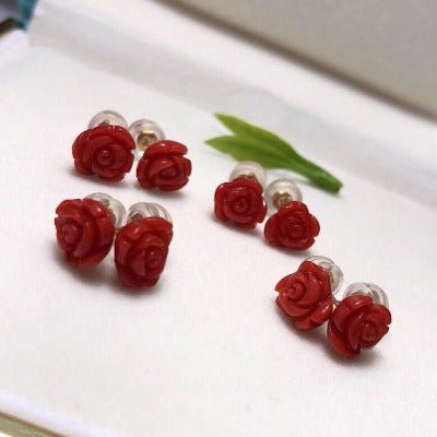Zeitlose rote Koralle Rose Blumenohrohrstollen 18K Gold