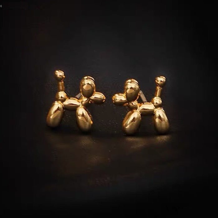 Niedliche kleine Ohrstecker mit Ballonhund – Gold und Silber