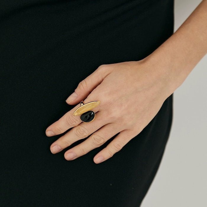 Mutiger minimalistischer Gold-Rutilquarz-Ring