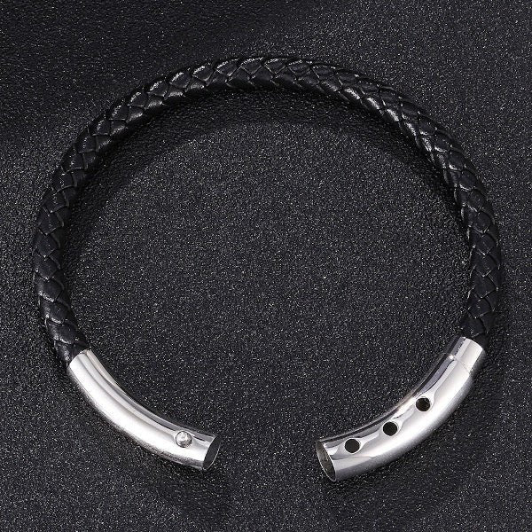 Echtes geflochtenes Lederarmband mit silberner Schnalle