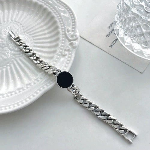 Kubanisches Kettenarmband aus Sterlingsilber – Schwarzer Onyx