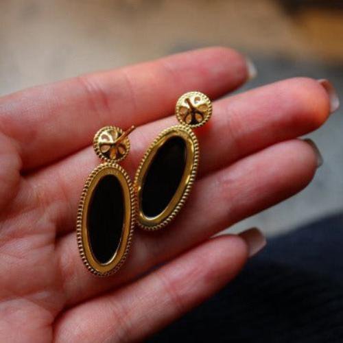 Moderne Vintage-Ohrringe aus schwarzem Onyx