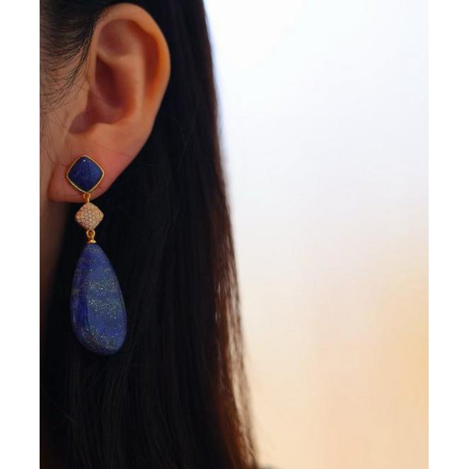 Klobige Lapislazuli-Wassertropfen-Ohrringe