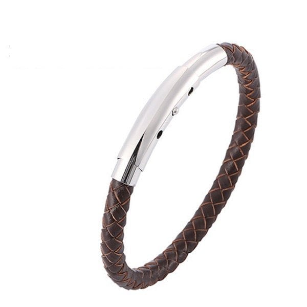Echtes geflochtenes Lederarmband mit silberner Schnalle