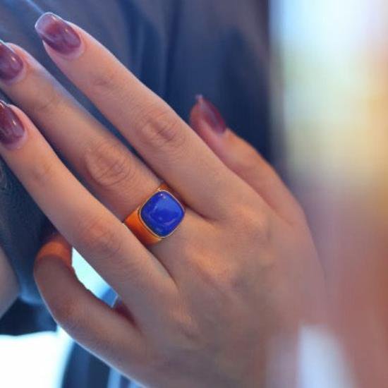 BOLD Look Square Lapis Lazuli Ring - einstellbar