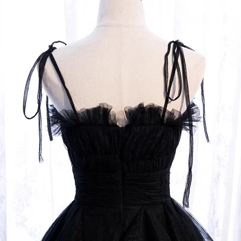 High Quality Cake Dress Fashion Strap Design Women Temperament Sleeveless Long Dress Black Ball Graduation Dress Birthday Party