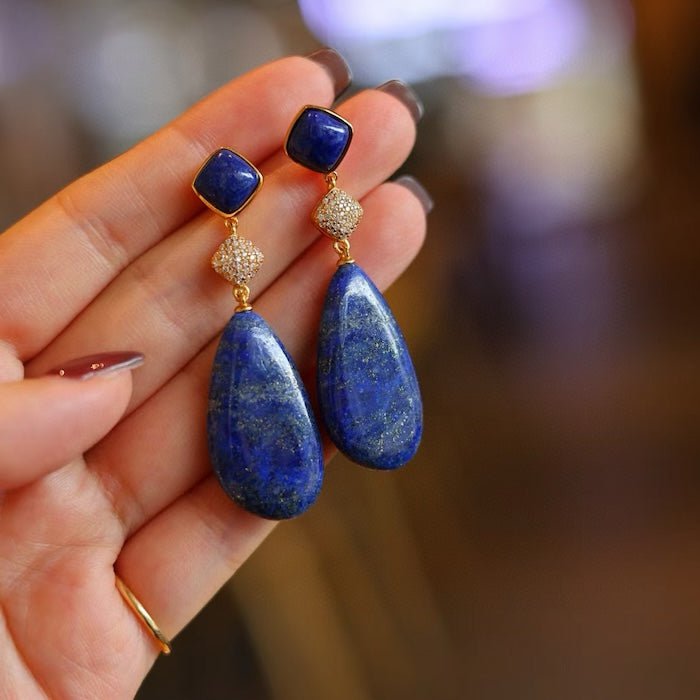 Klobige Lapislazuli-Wassertropfen-Ohrringe