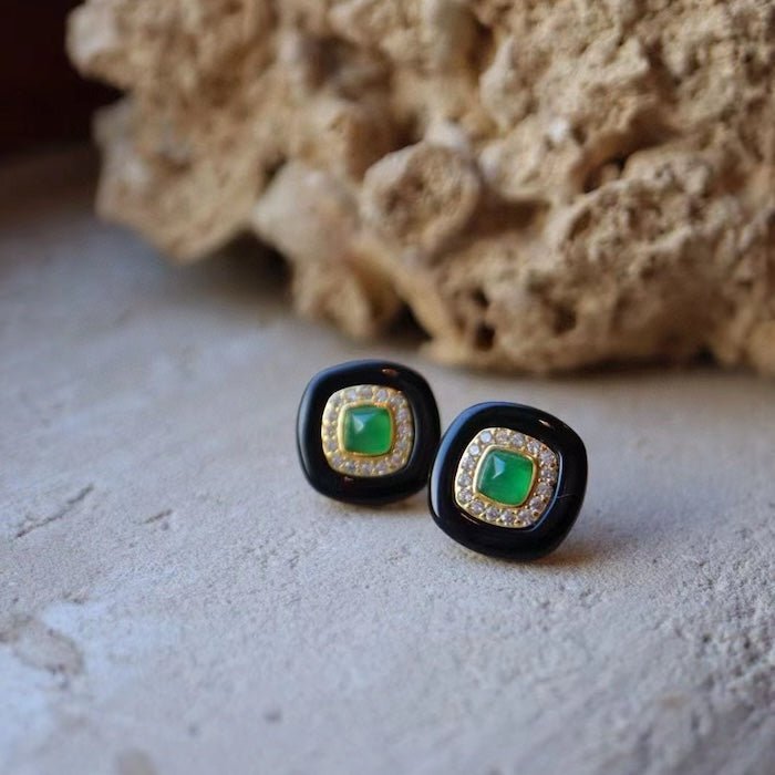 Schwarze Onyx -Ohrringe - Lapis Lazuli und Green Onyx