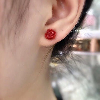 Zeitlose rote Koralle Rose Blumenohrohrstollen 18K Gold