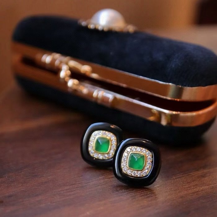 Schwarze Onyx -Ohrringe - Lapis Lazuli und Green Onyx