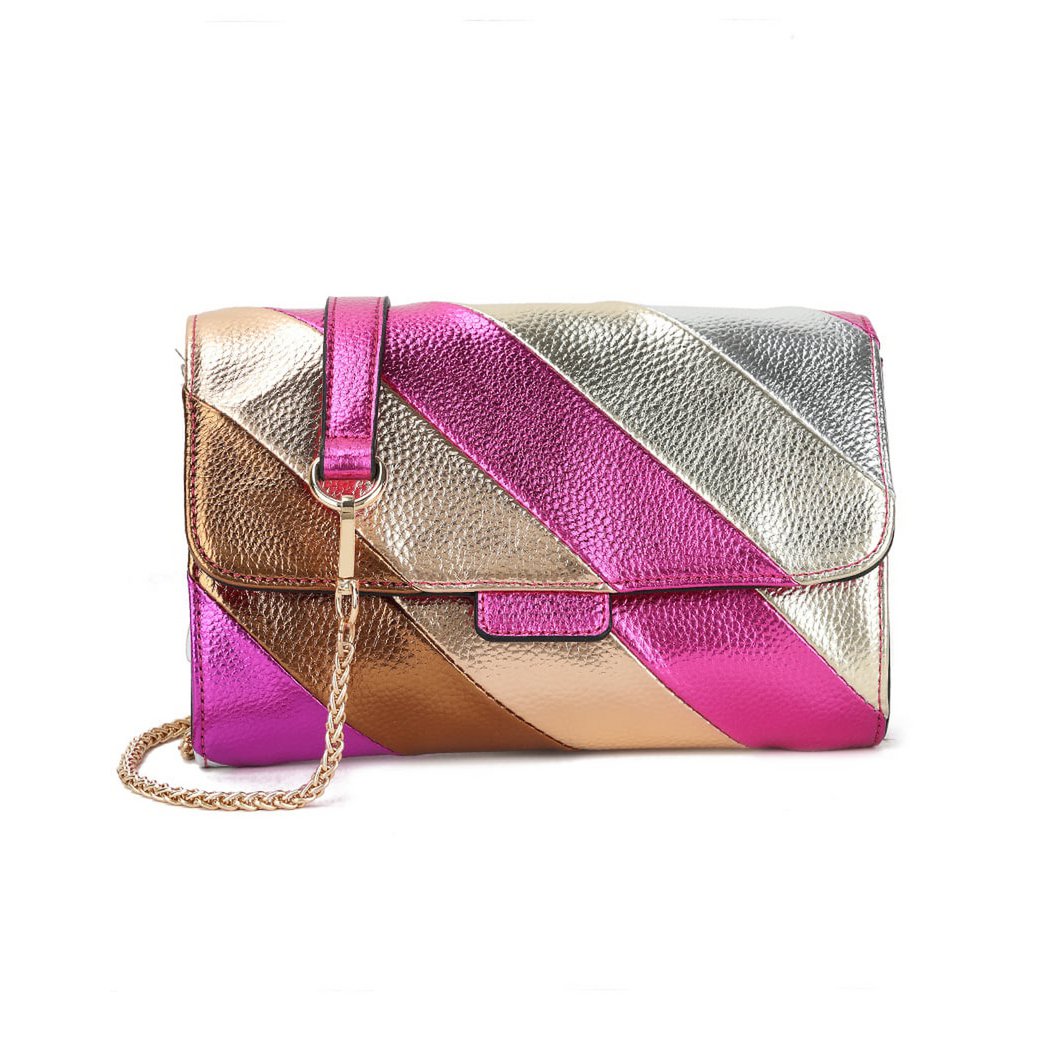Regenbogen-Clutch/Umhängetasche aus Kunstleder in Metallic-Optik | 70107