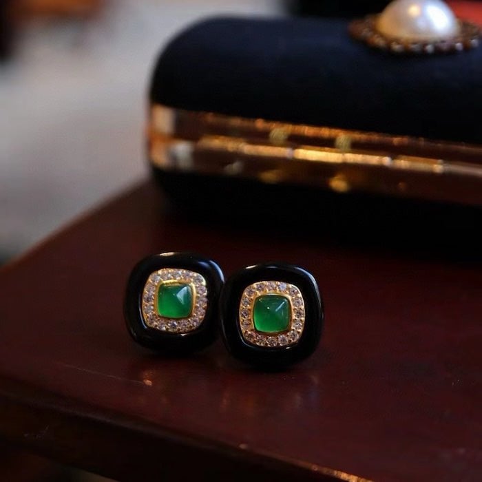 Schwarze Onyx -Ohrringe - Lapis Lazuli und Green Onyx