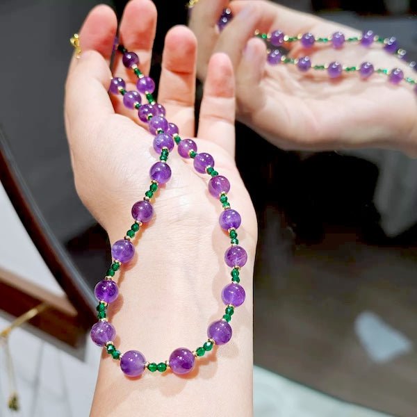 Amethyst-Grüner Onyx-Perlenhalskette und -Armband