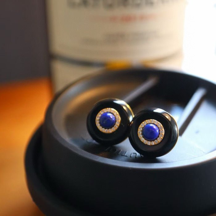 Schwarze Onyx -Ohrringe - Lapis Lazuli und Green Onyx