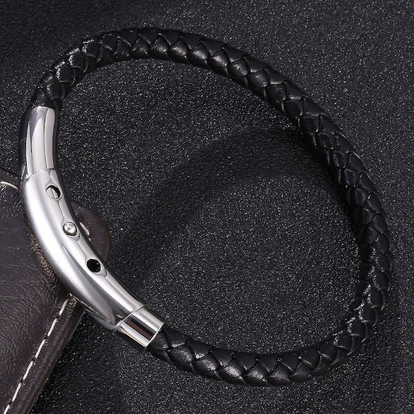 Echtes geflochtenes Lederarmband mit silberner Schnalle