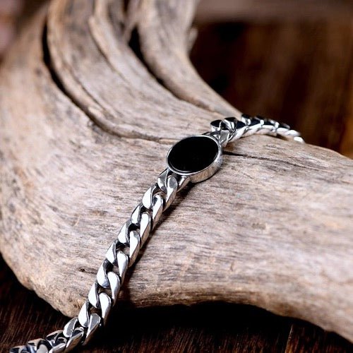 Kubanisches Kettenarmband aus Sterlingsilber – Schwarzer Onyx