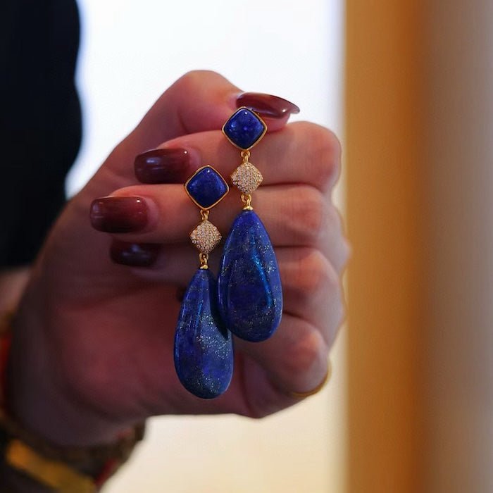 Klobige Lapislazuli-Wassertropfen-Ohrringe