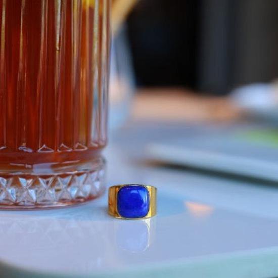 BOLD Look Square Lapis Lazuli Ring - einstellbar
