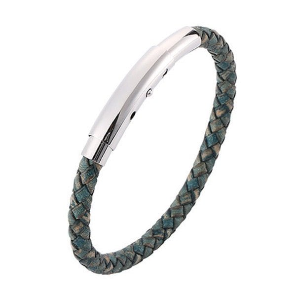 Echtes geflochtenes Lederarmband mit silberner Schnalle