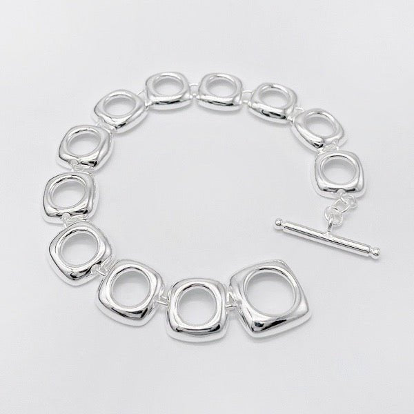 Klobiges Gliederarmband aus Sterlingsilber mit quadratischem Rahmen und OT-Schnalle