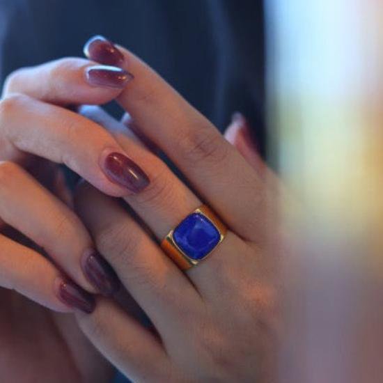 BOLD Look Square Lapis Lazuli Ring - einstellbar