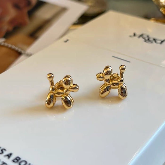 Niedliche kleine Ohrstecker mit Ballonhund – Gold und Silber