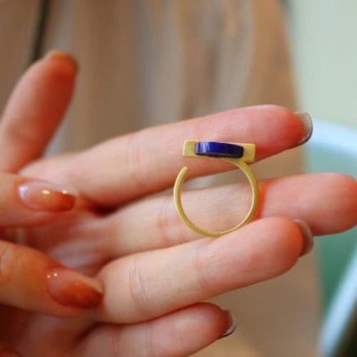 Minimalistische Lapis Lazuli Round Edelstein Ring - einstellbar