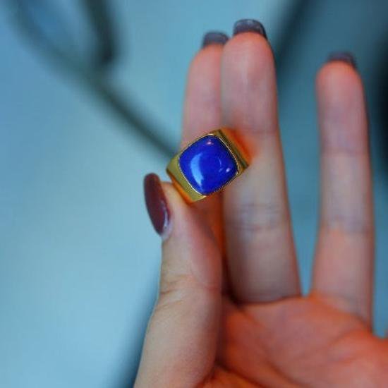 BOLD Look Square Lapis Lazuli Ring - einstellbar