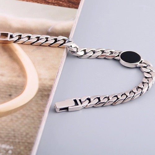 Kubanisches Kettenarmband aus Sterlingsilber – Schwarzer Onyx