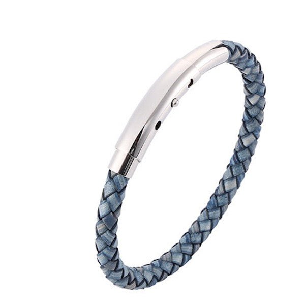 Echtes geflochtenes Lederarmband mit silberner Schnalle