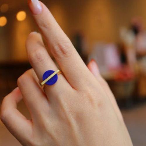 Minimalistische Lapis Lazuli Round Edelstein Ring - einstellbar