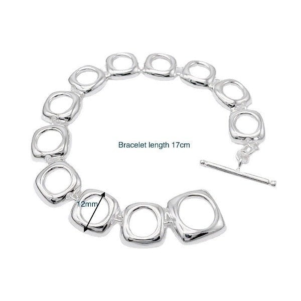 Klobiges Gliederarmband aus Sterlingsilber mit quadratischem Rahmen und OT-Schnalle