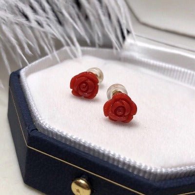 Zeitlose rote Koralle Rose Blumenohrohrstollen 18K Gold