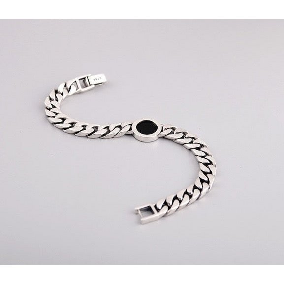 Kubanisches Kettenarmband aus Sterlingsilber – Schwarzer Onyx