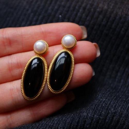 Moderne Vintage-Ohrringe aus schwarzem Onyx