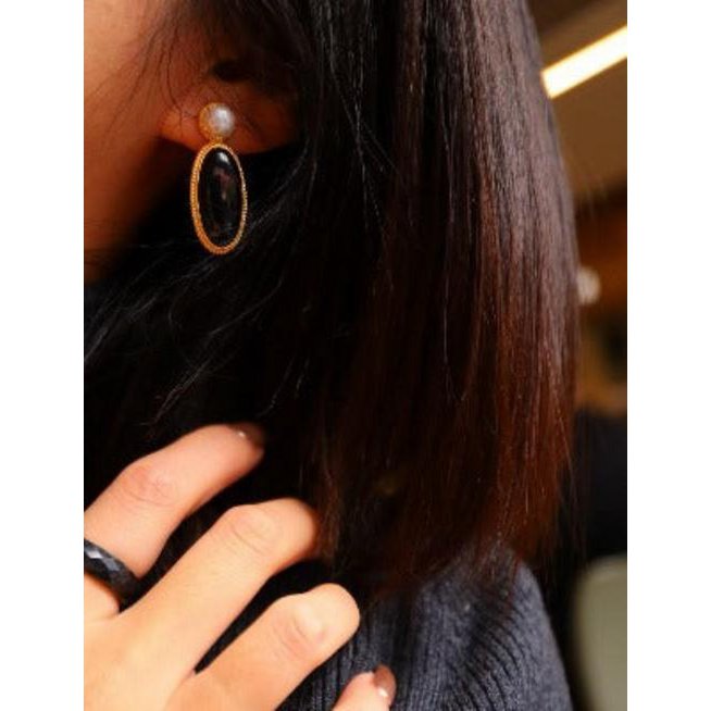 Moderne Vintage-Ohrringe aus schwarzem Onyx