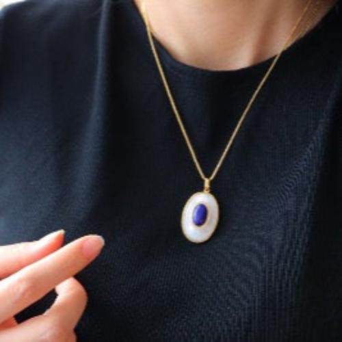 Lapislazuli MOP Große ovale Anhänger-Halskette