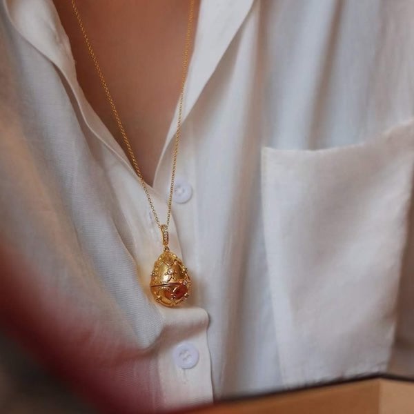 Echter Rubin Royal Gold Ei-Medaillon-Anhänger-Halskette