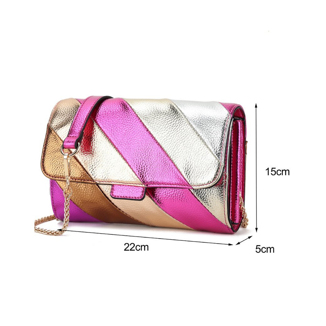 Regenbogen-Clutch/Umhängetasche aus Kunstleder in Metallic-Optik | 70107
