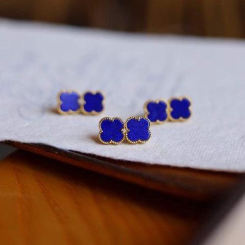 Minimalistische Lapis Lazuli Lucky Clover Ohrstollen