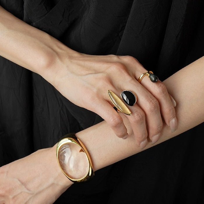 Mutiger minimalistischer Gold-Rutilquarz-Ring