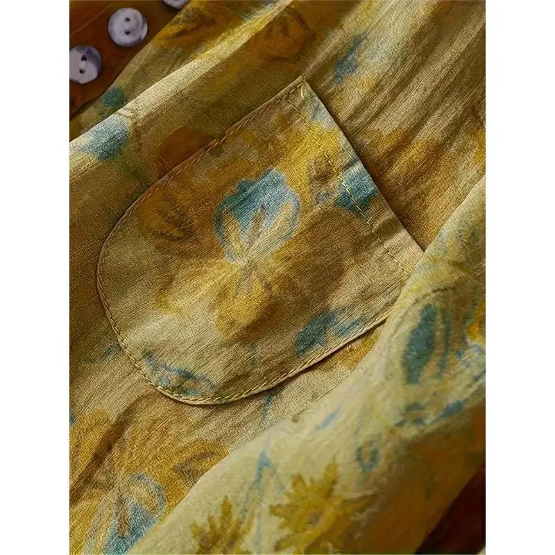 Women's Plus Size Fashionable Printed Pocket Mid Sleeve Lapel Button Casual Commuting Shirt