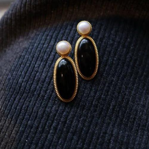 Moderne Vintage-Ohrringe aus schwarzem Onyx